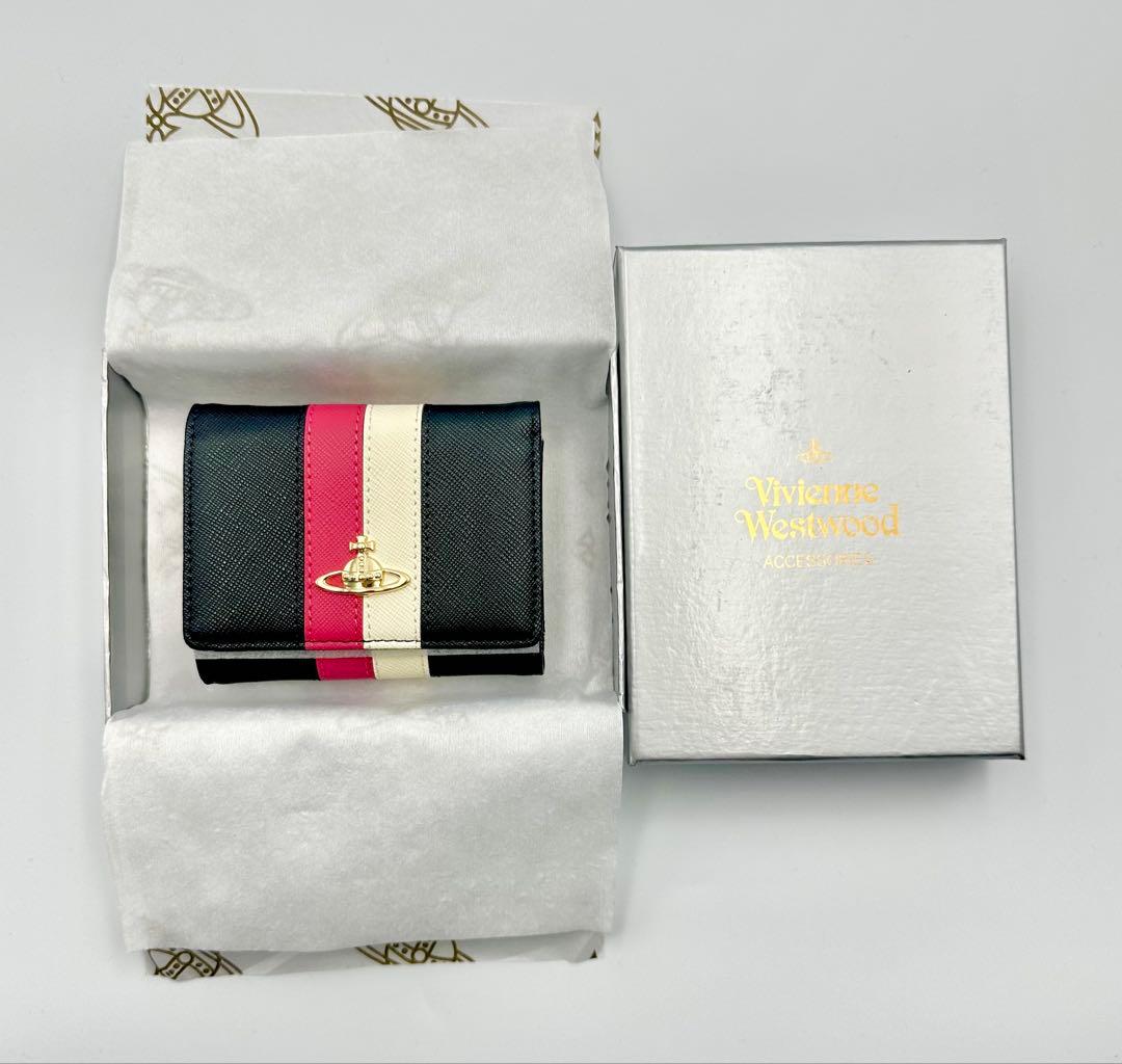 【♡新品♡】Vivienne Westwood 三つ折り財布 黒 トリコロール柄
