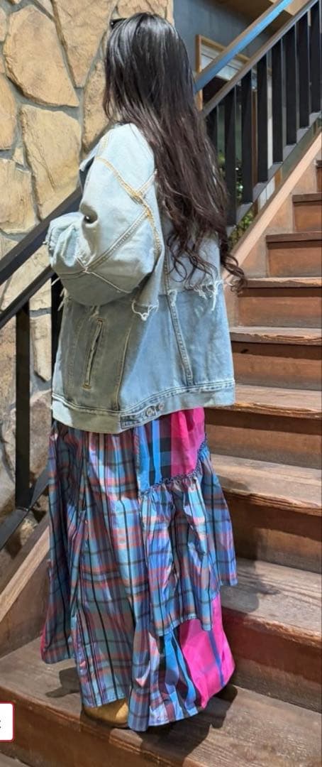 【新品未開封】Freadaチェックパッチワークフリルフレアティアードスカート