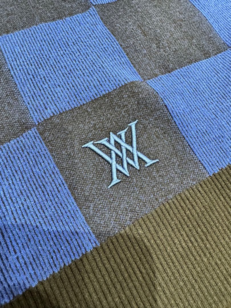 希少モデル! 美USED ANEW GOLF メンズ ダミエ柄刺繍ロゴニット-公式
