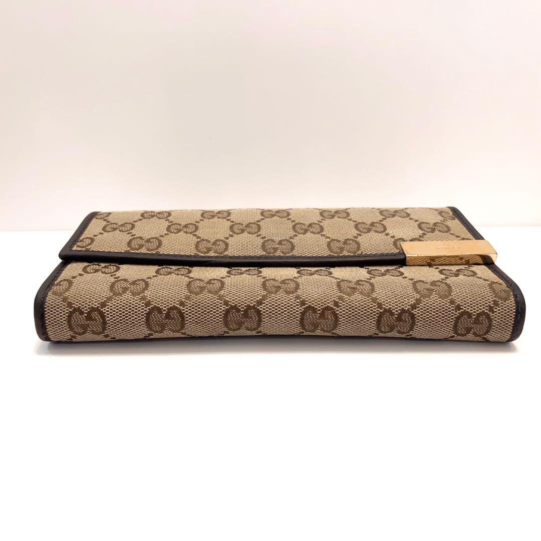 グッチ 長財布 折り財布 GGキャンバス ゴールド金具 ロゴ金具 大容量 茶色
