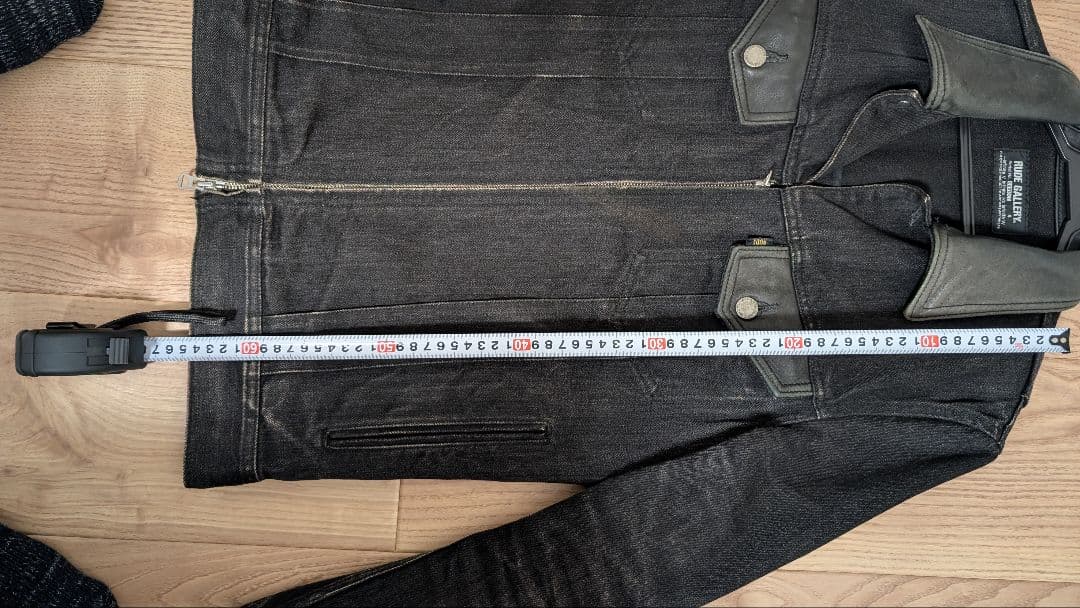 ルードギャラリー　ブラックデニムジャケット レザー襟付き