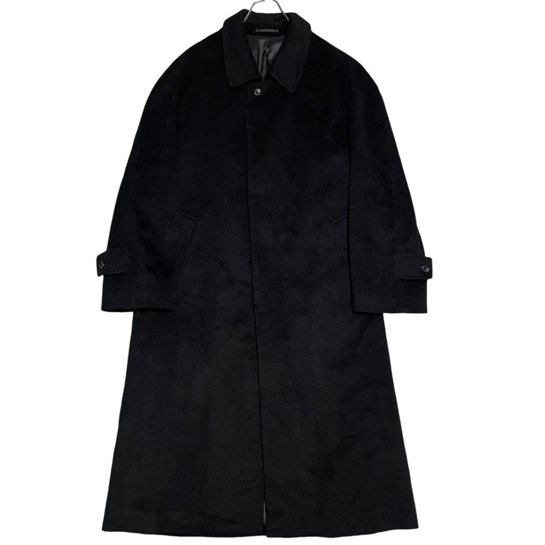 カシミヤ100%×大きいサイズ【vintage】マキシ丈比翼ロングコート 黒XL
