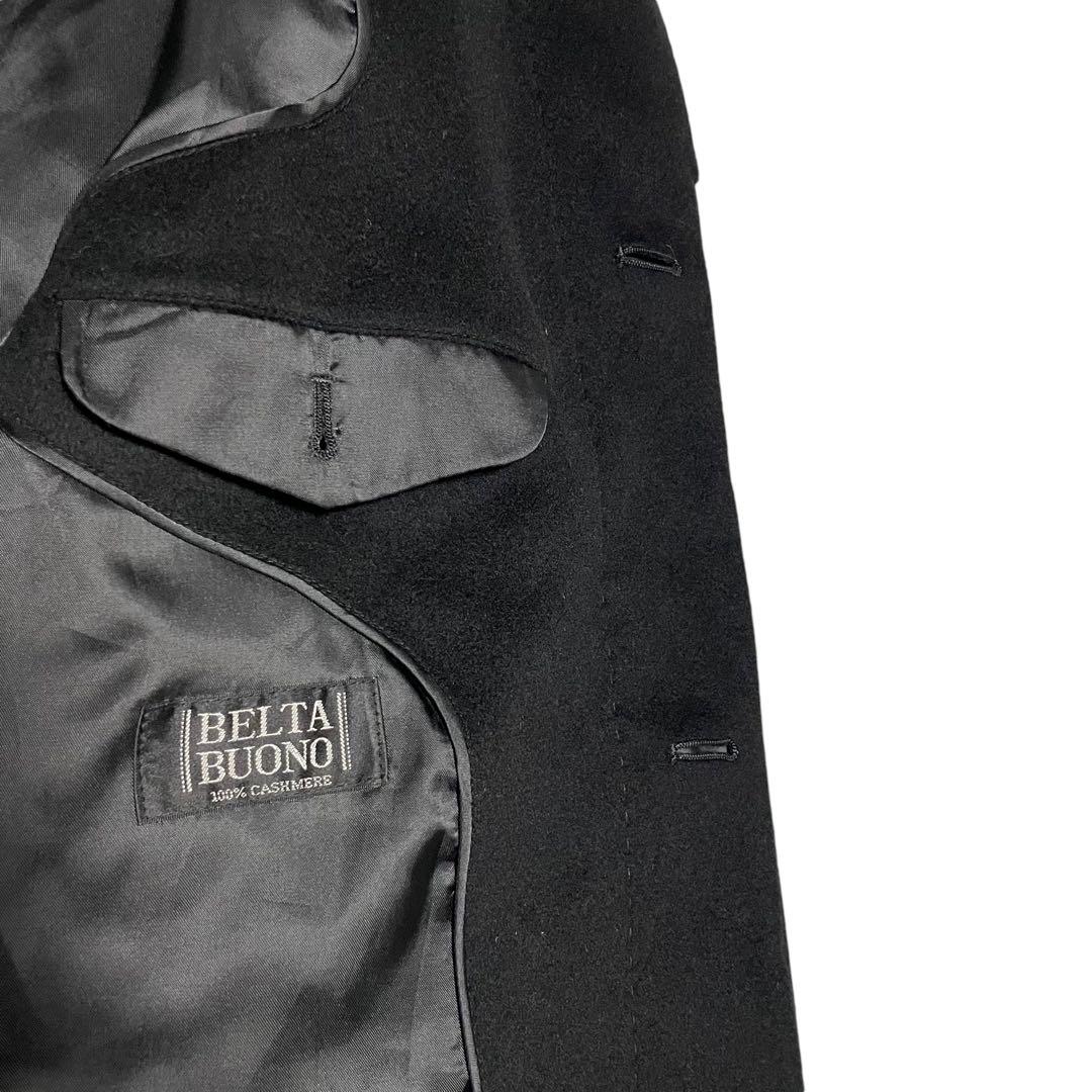 カシミヤ100%×大きいサイズ【vintage】マキシ丈比翼ロングコート 黒XL