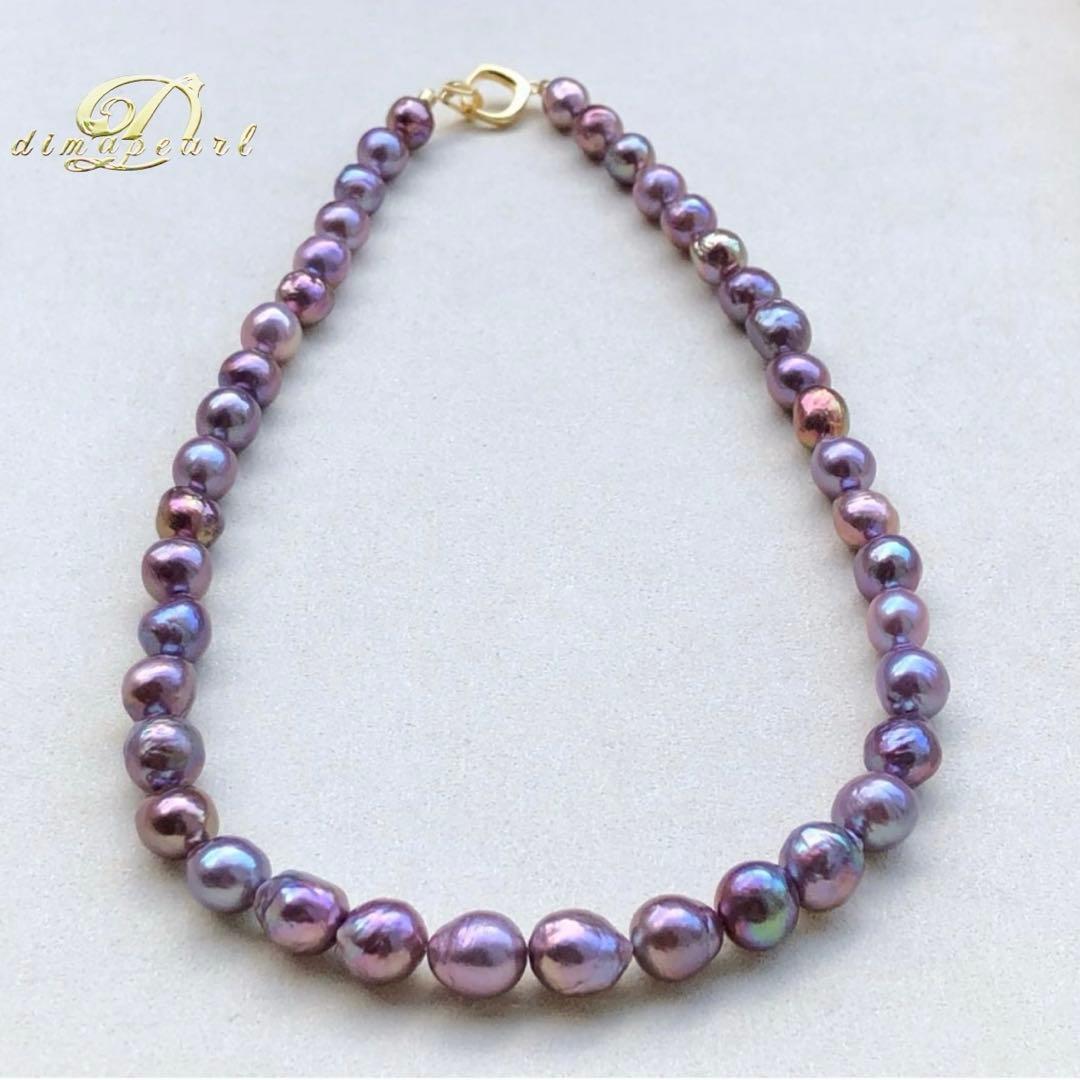 本真珠淡水バロックパール　メタリック紫系　s925ネックレスBEN421