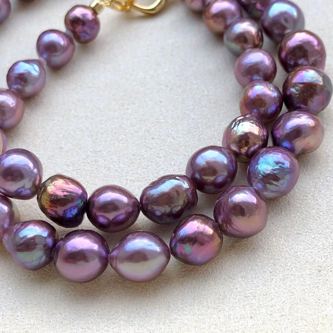 本真珠淡水バロックパール　メタリック紫系　s925ネックレスBEN421