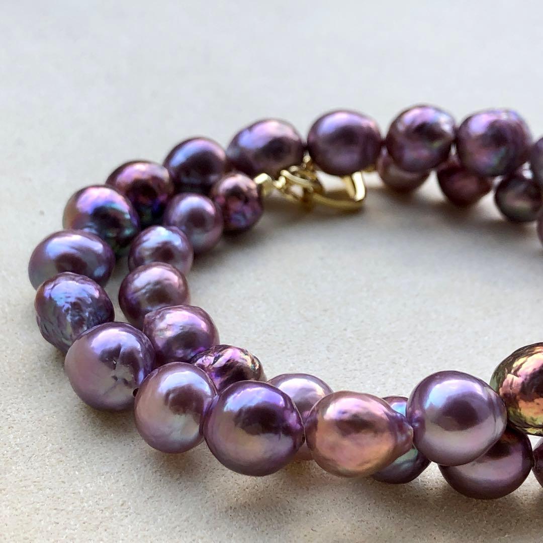 本真珠淡水バロックパール　メタリック紫系　s925ネックレスBEN421