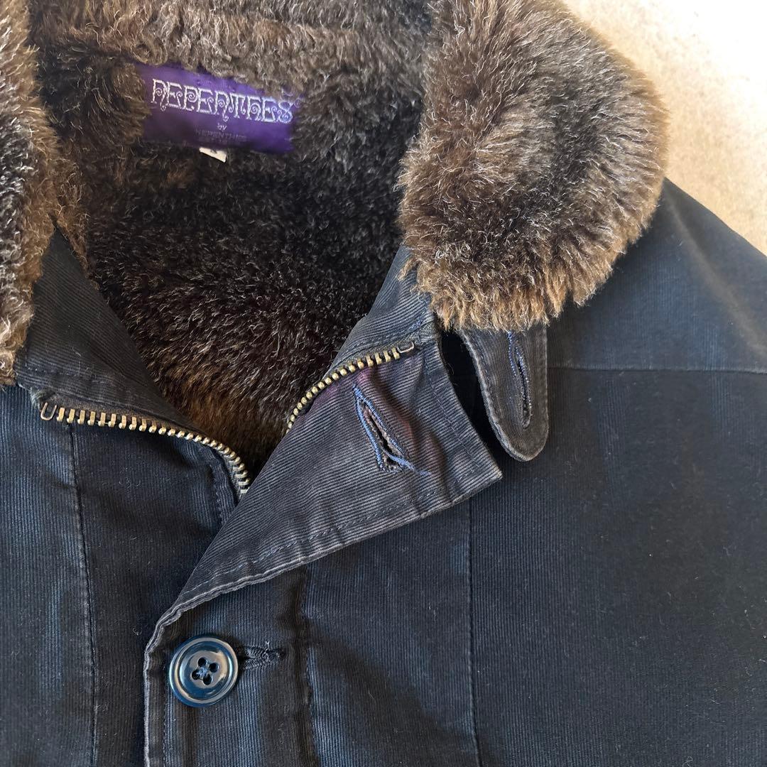 ネペンテス 日本製 裏ボア コットン パッチワーク 短丈 ジャケット 黒ブラック