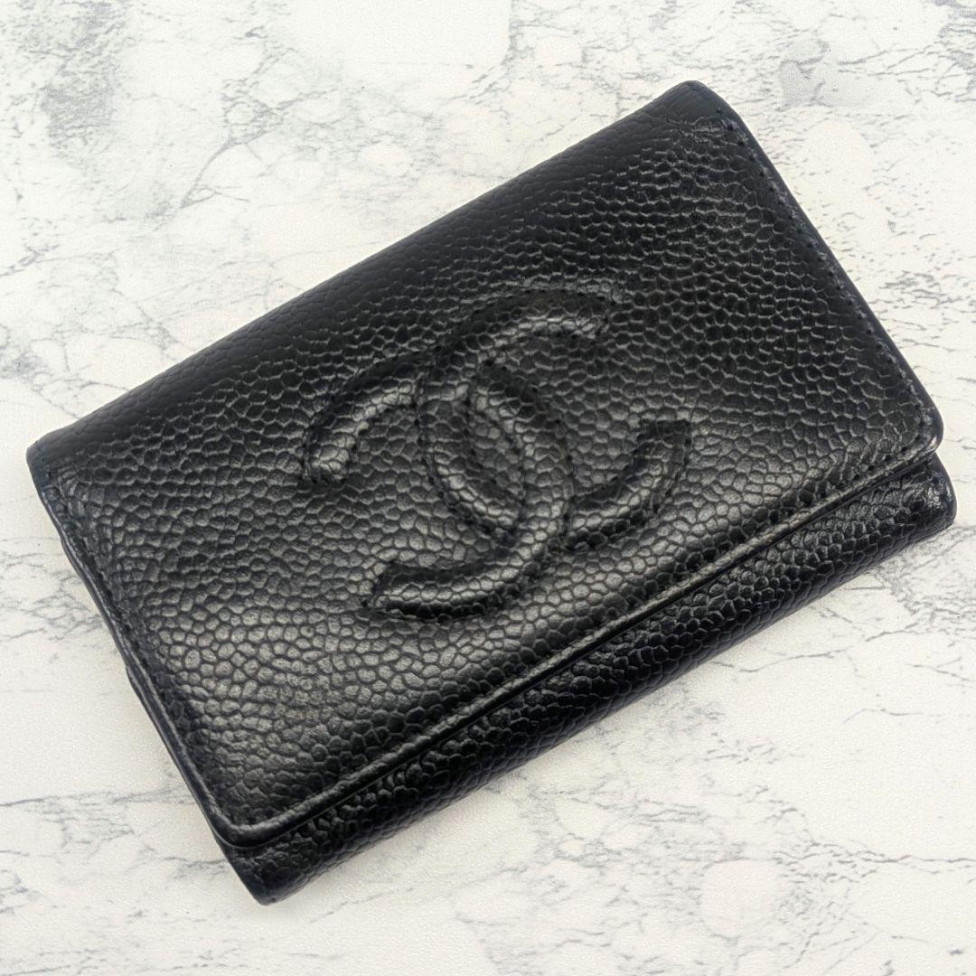 シャネル CHANEL ブラック キャビアスキン 6連キーケース ココマーク