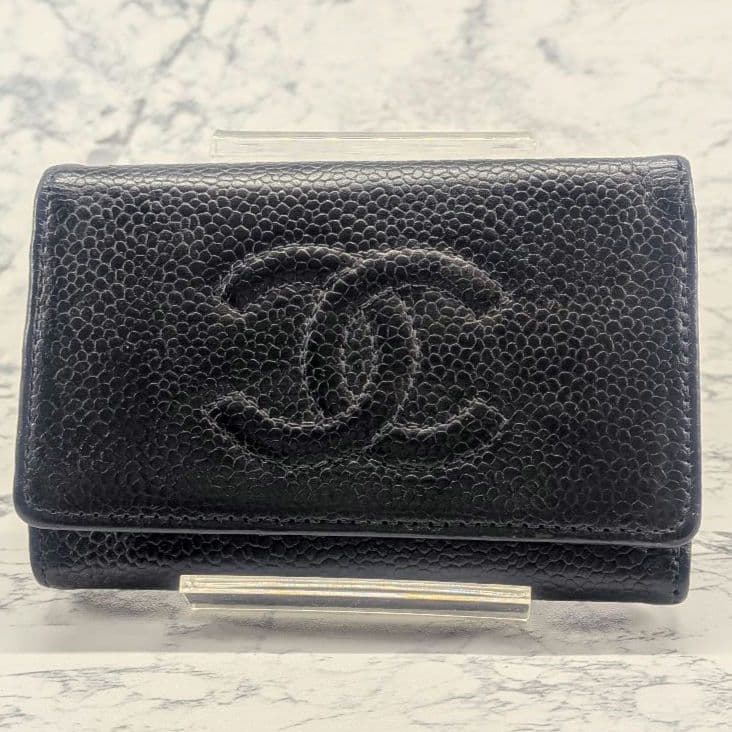 シャネル CHANEL ブラック キャビアスキン 6連キーケース ココマーク