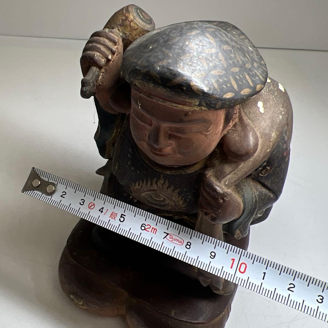 江戸後期 木彫色絵大黒 高さ約17㎝ 東Y7-1223①トヒチル