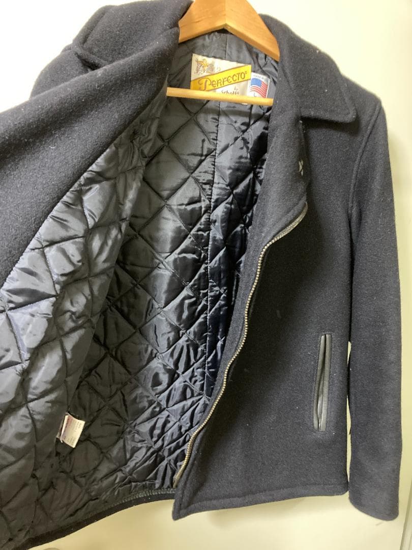 USA製Schott　メルトンウール裏地キルティングダブルライダースジャケット