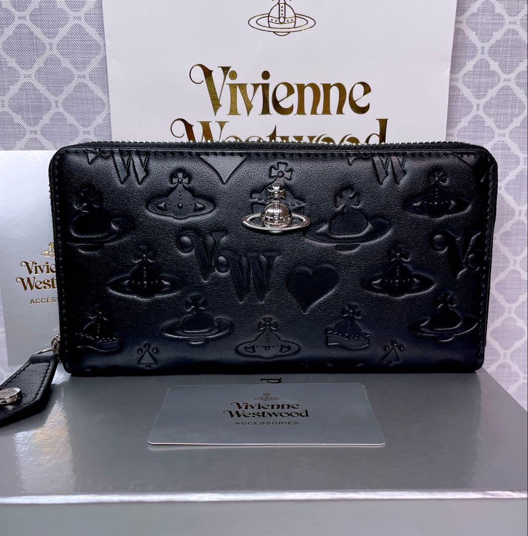 【内側に素敵な柄✩】Vivienne Westwood マット 長財布 黒