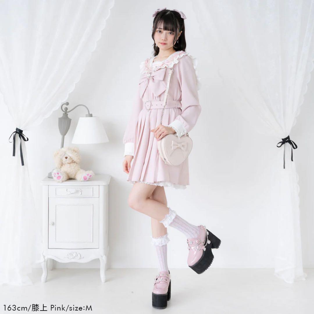 夢展望 セーラー ビジューレース フリル ワンピース 膝上 ピンク M