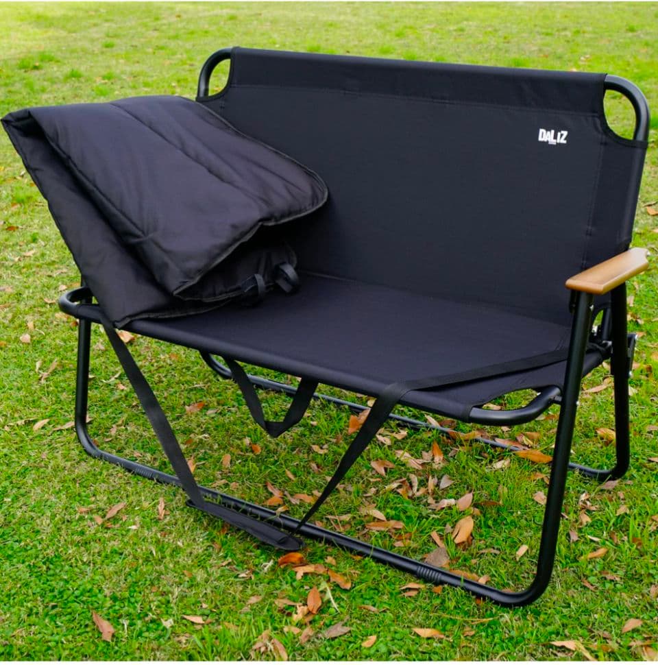 折りたたみベンチ 2人掛け クッション付き 肩掛け収納可 アウトドアチェア