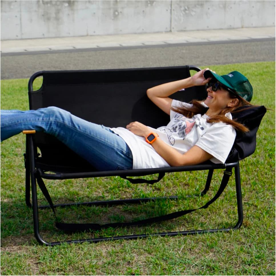 折りたたみベンチ 2人掛け クッション付き 肩掛け収納可 アウトドアチェア