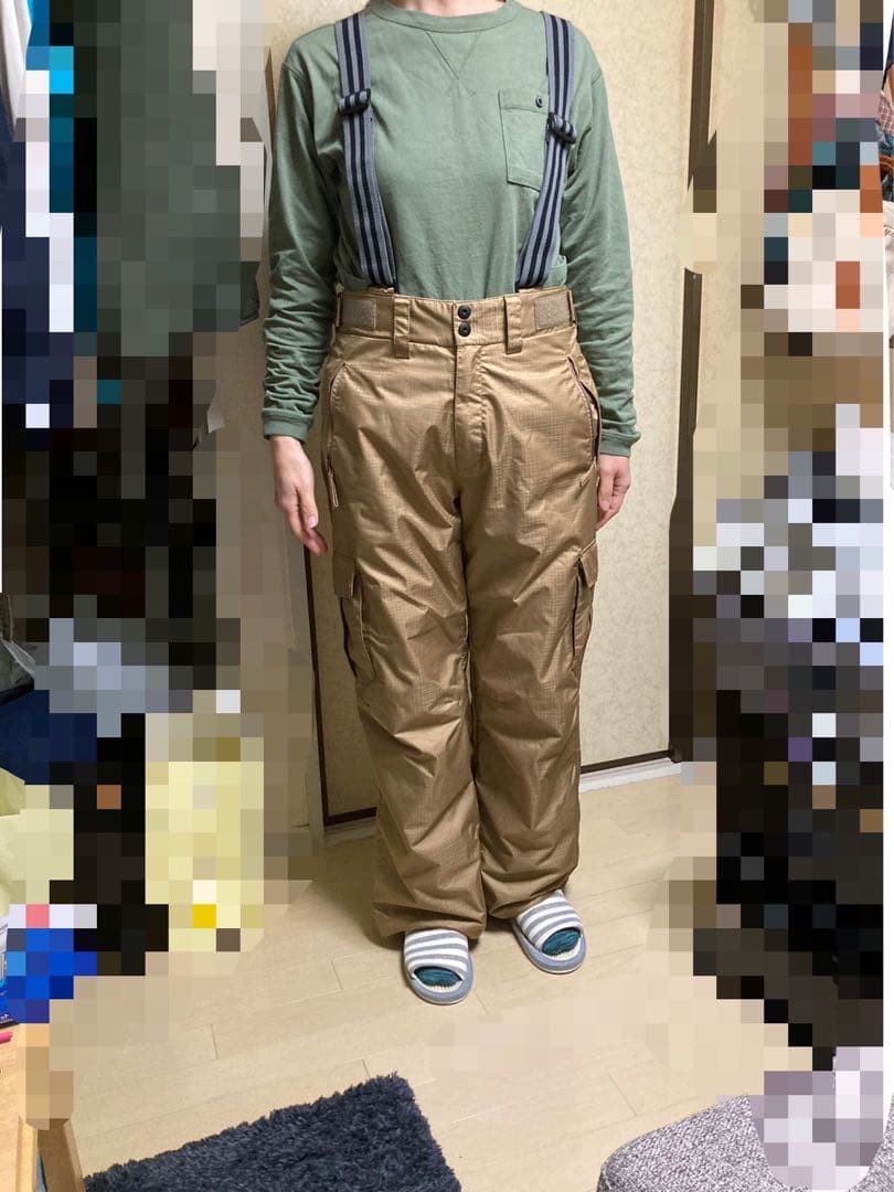 スノーボード　ウェア　Mサイズ　赤黒チェック下ベージュ上下セット