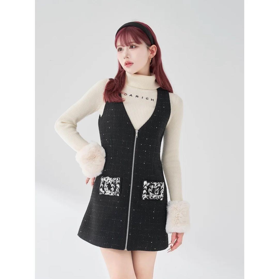 darich フロントファスナーツイードミニワンピース BLK - メルカリ