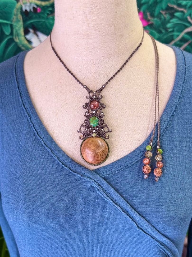 専用♡まん丸◯屋久杉＆チベタンターコイズ＆サンストーンのマクラメ編みネックレス♡