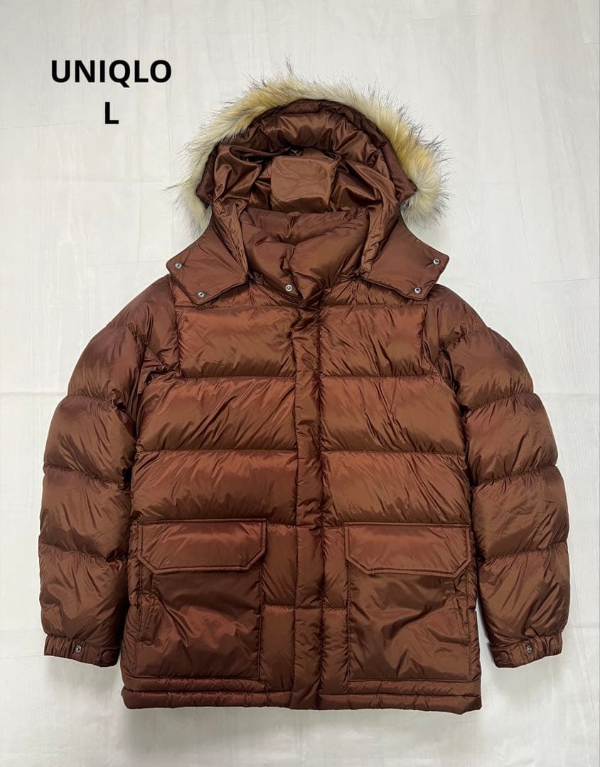 y2k UNIQLO fur down jacket L brown