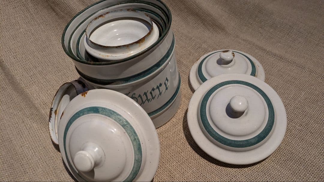 フランス　希少エトワール社　アンティーク　ホーロー　キャニスター 6個セット