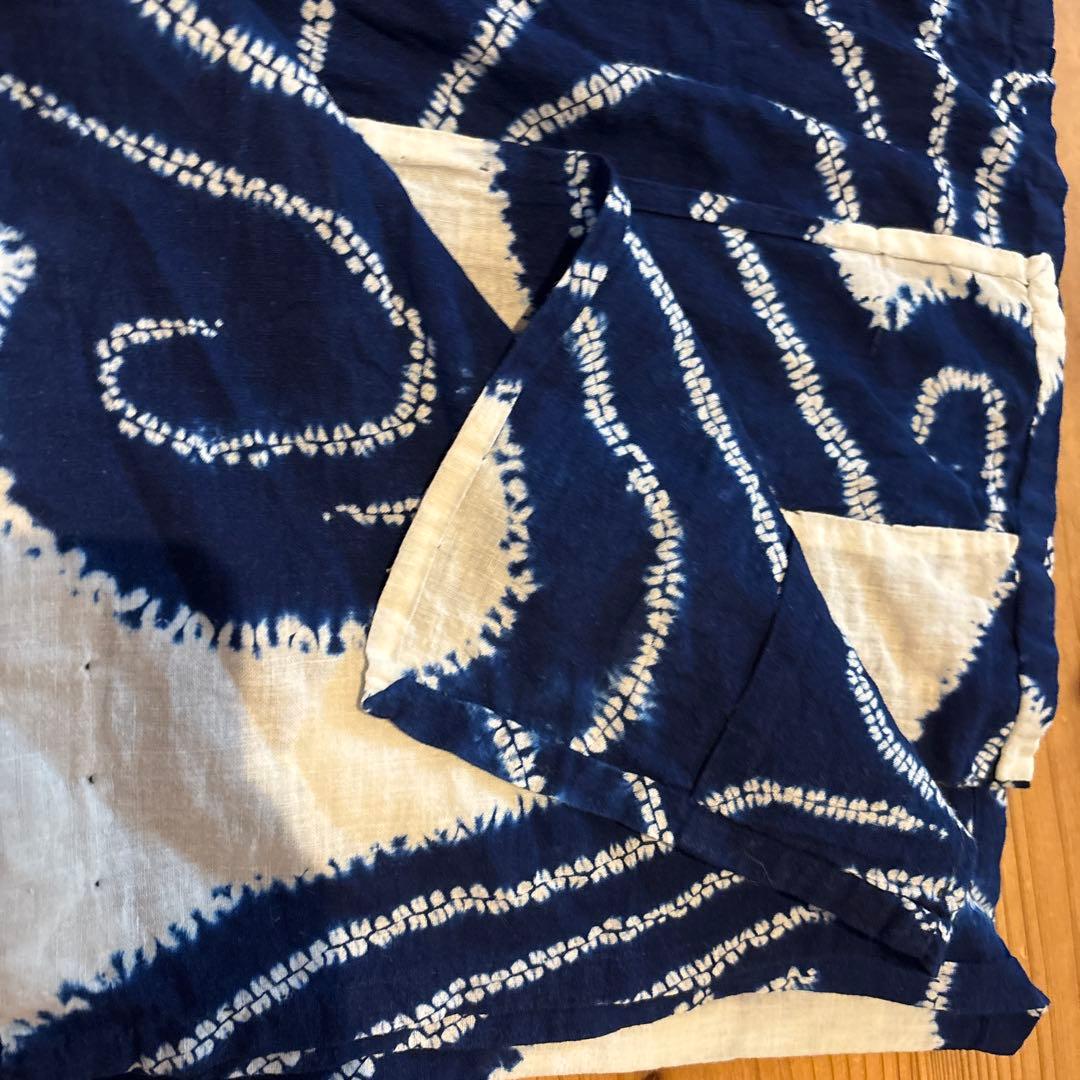 有松絞り浴衣 波 ぐるぐる 単色 手縫い 藍染 アンティーク ヴィンテージ 絞り