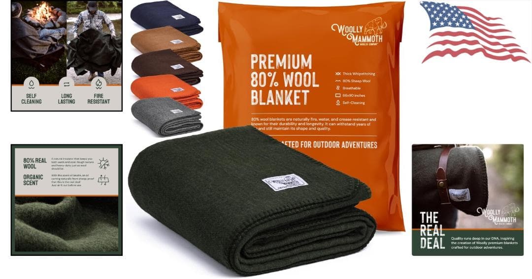 アウトドア寝具 Woolly Mammoth Wool Blanket Hunter Green