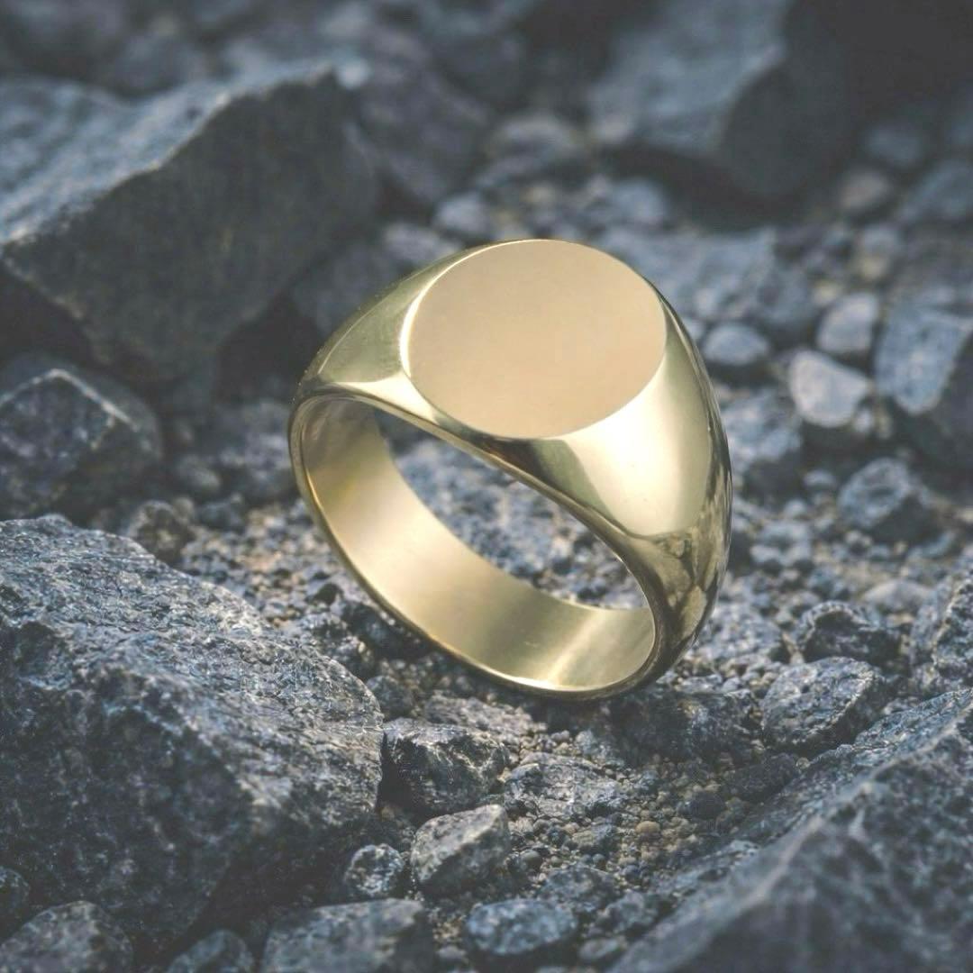 真鍮製 印台リング 重厚感 存在感 25号 ゴールドカラー バイカー