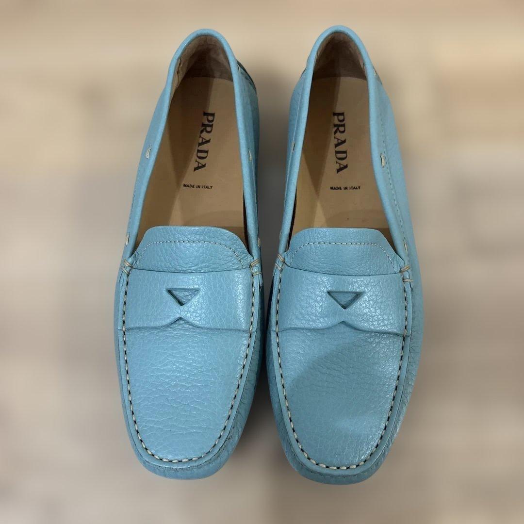 【希少　新品未使用】PRADA 水色 ローファー イタリア製　２４ｃｍ