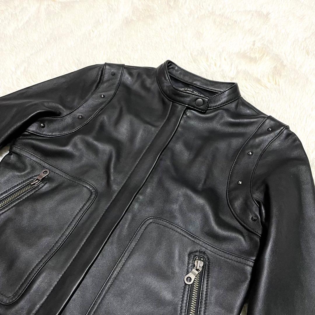 ♡大人気　Spick＆Span レザー　ノーカラー　ライダース 羊革