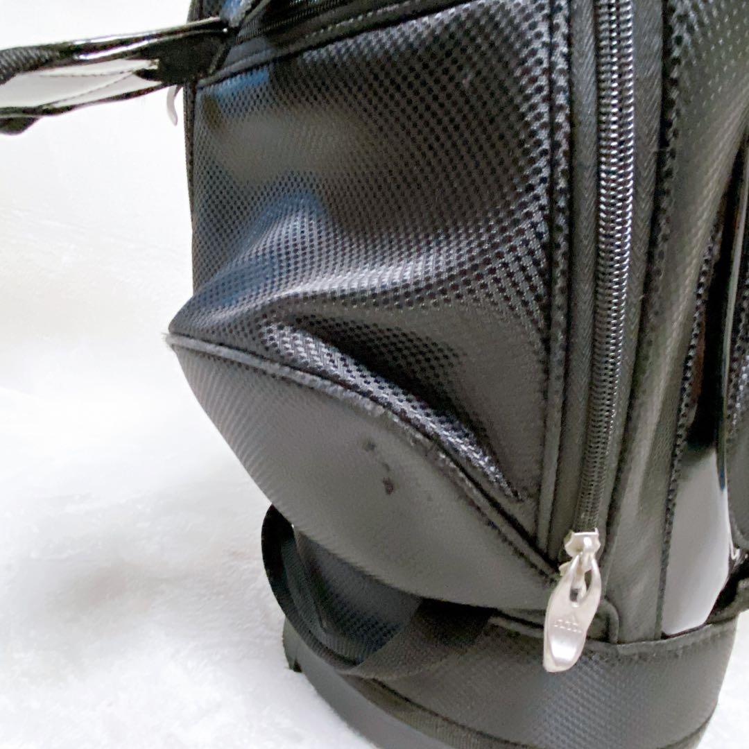 アディダス　キャディバッグ　オールブラック　黒　エナメル　合成皮革　9型　5分割