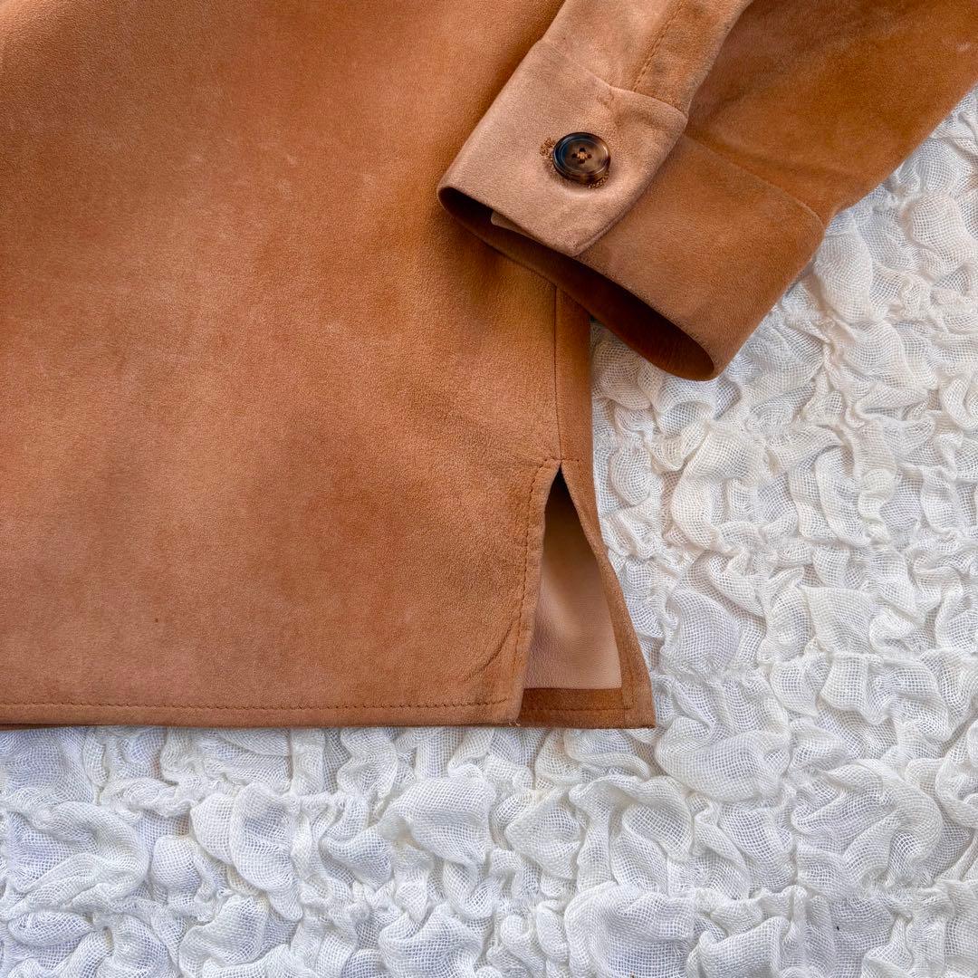 エルメス　胸ロゴ刻印 トナカイ革使用スウェードレザーシャツ