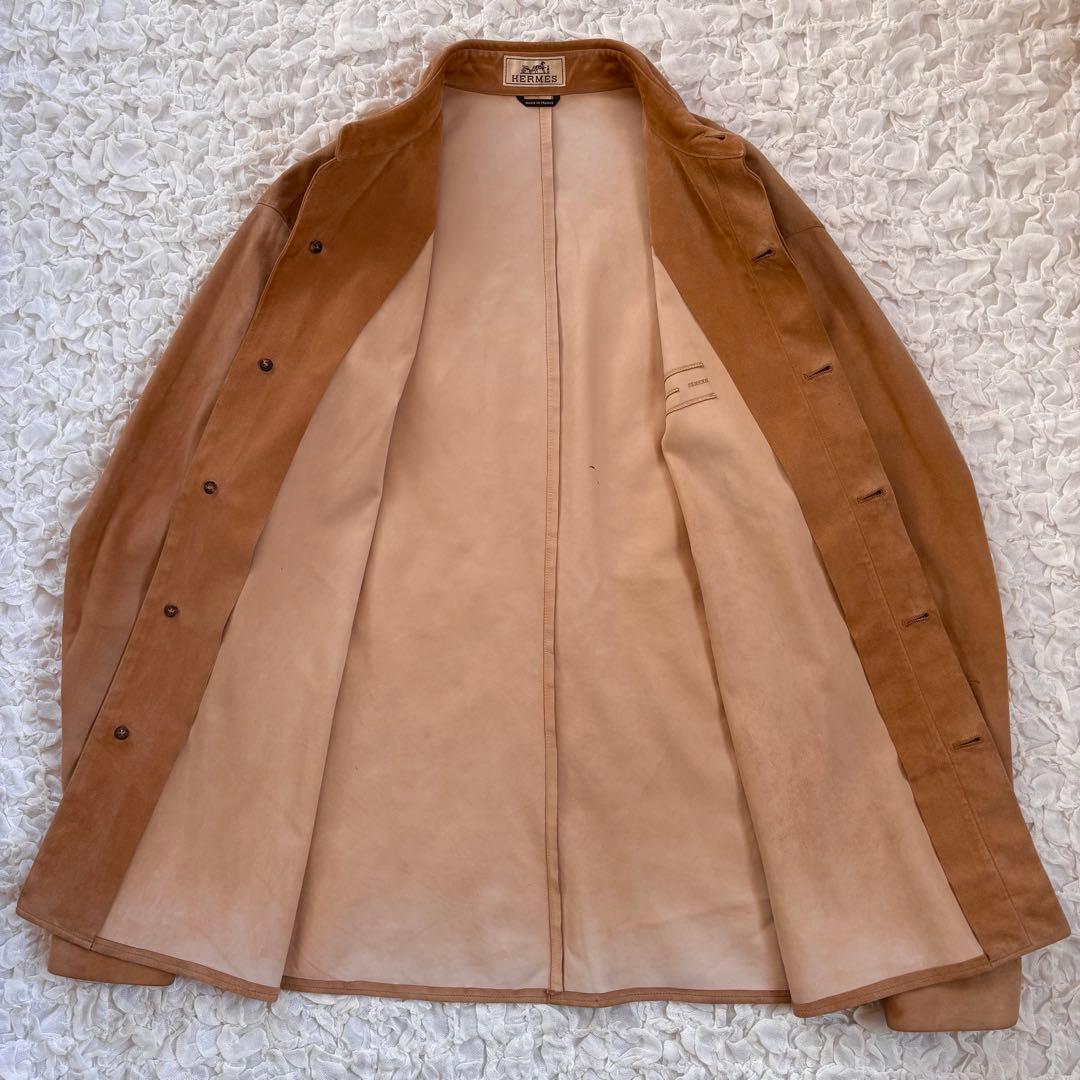 エルメス　胸ロゴ刻印 トナカイ革使用スウェードレザーシャツ