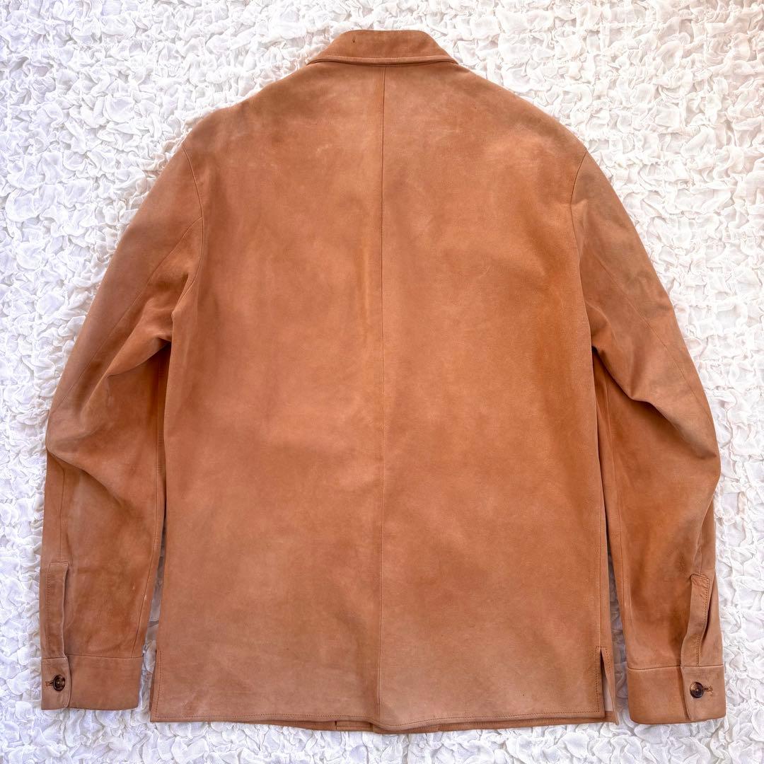 エルメス　胸ロゴ刻印 トナカイ革使用スウェードレザーシャツ