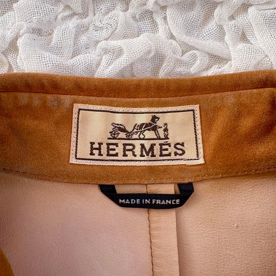 エルメス　胸ロゴ刻印 トナカイ革使用スウェードレザーシャツ