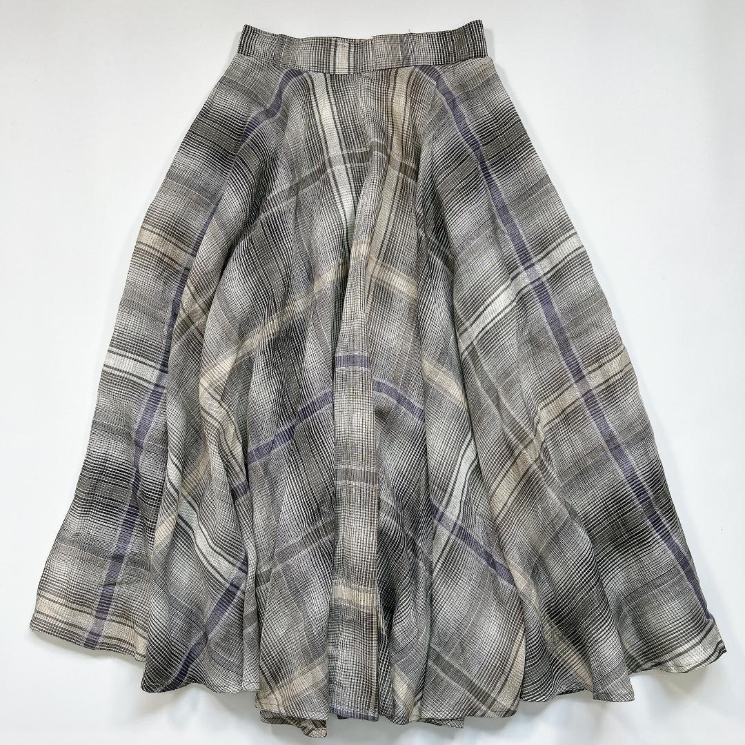 超希少！オールドグッチ リネン フレアスカート チェック ロング 40 グレー