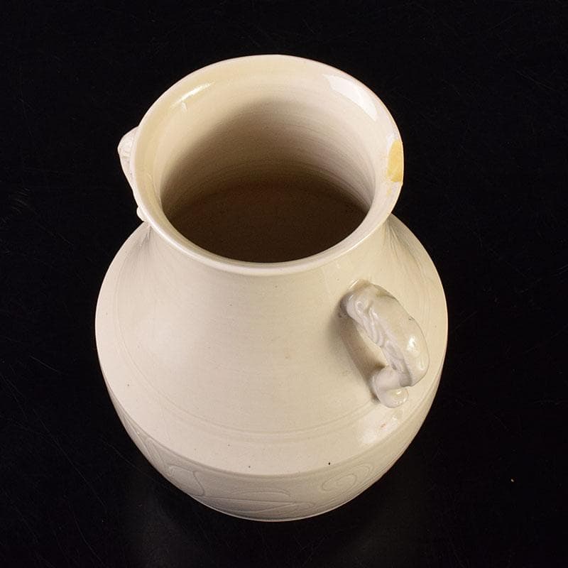 中国 徳化窯白磁 刻花文 双耳瓶 C 6946