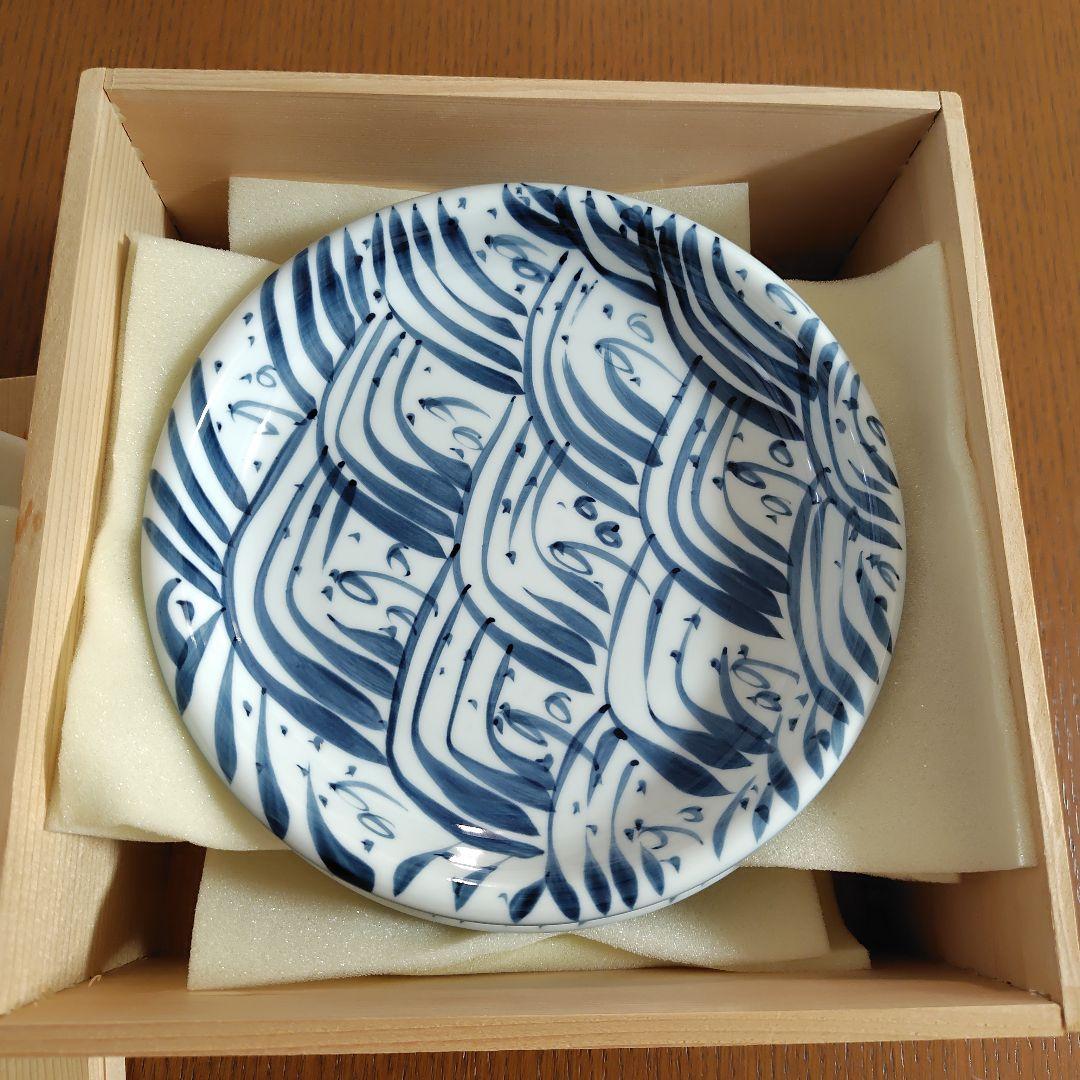 波模様の陶器皿5枚セット 21㌢