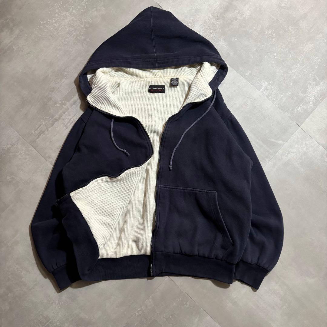 貴重size 90s - パーカー ダブルフェイス 裏サーマル フェード ナス紺