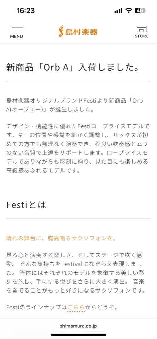 Festi Orb A アルトサックス 島村楽器　美品 豪華彫刻　白蝶貝キー