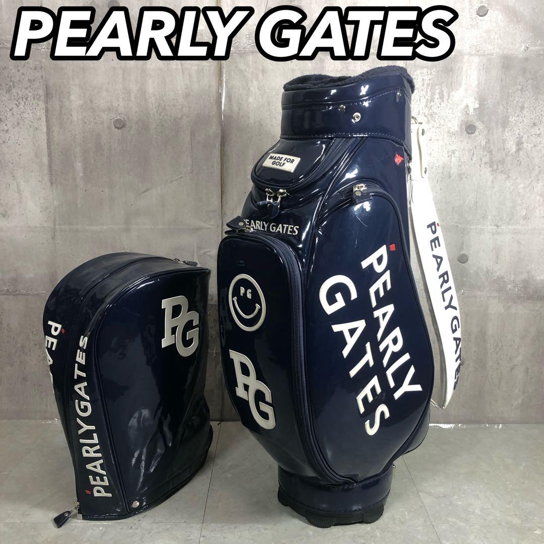 パーリーゲイツ　キャディバッグ　ゴルフ　ネイビー　エナメル生地　5分割　カート式
