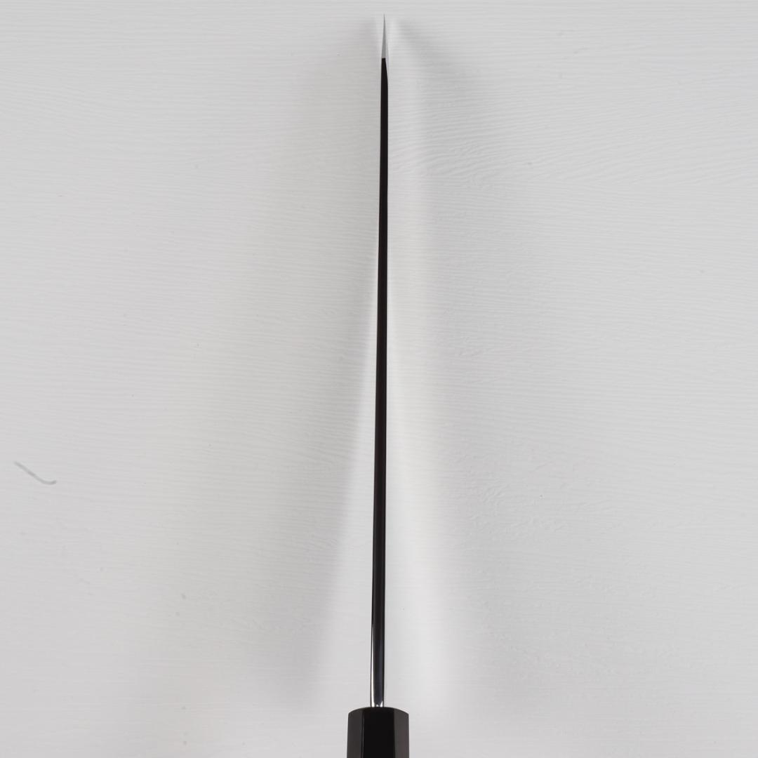 7284柳刃包丁 尺一 ウルトラ鏡面仕上げ 刺身包丁 黒檀黒水牛角五本銀巻八角柄