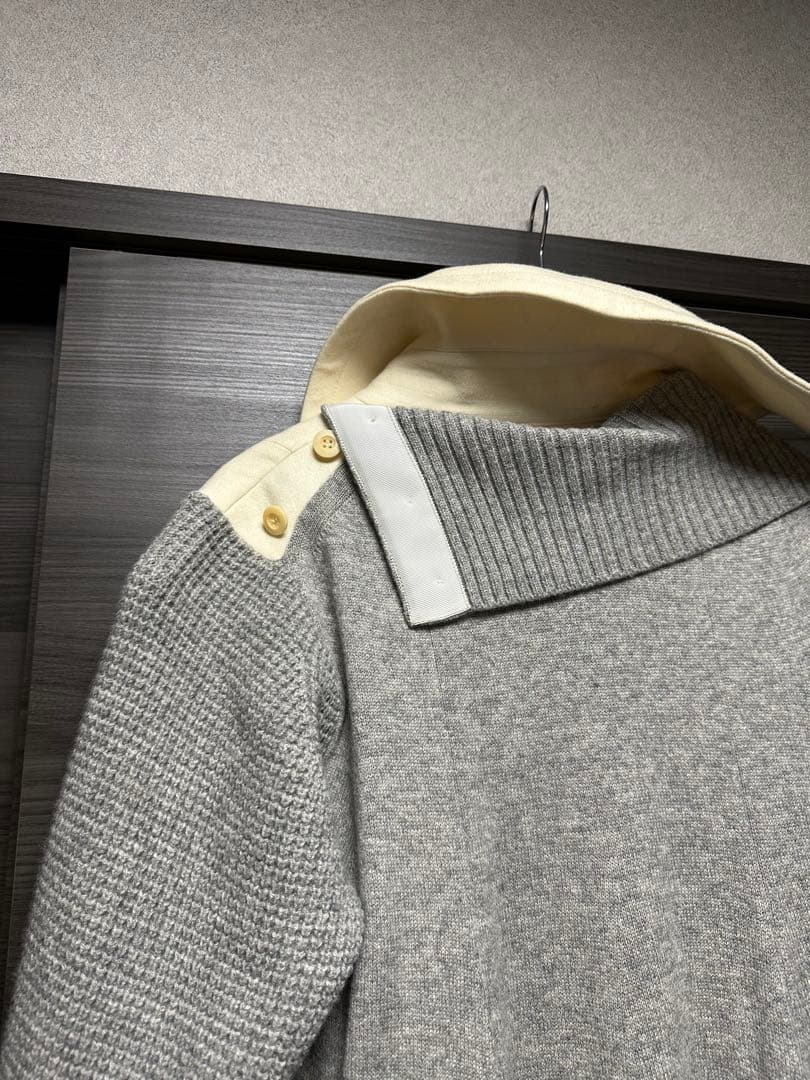 値下げ！【人気】sacai サカイ リブ編み袖のグレーアイボリーコート