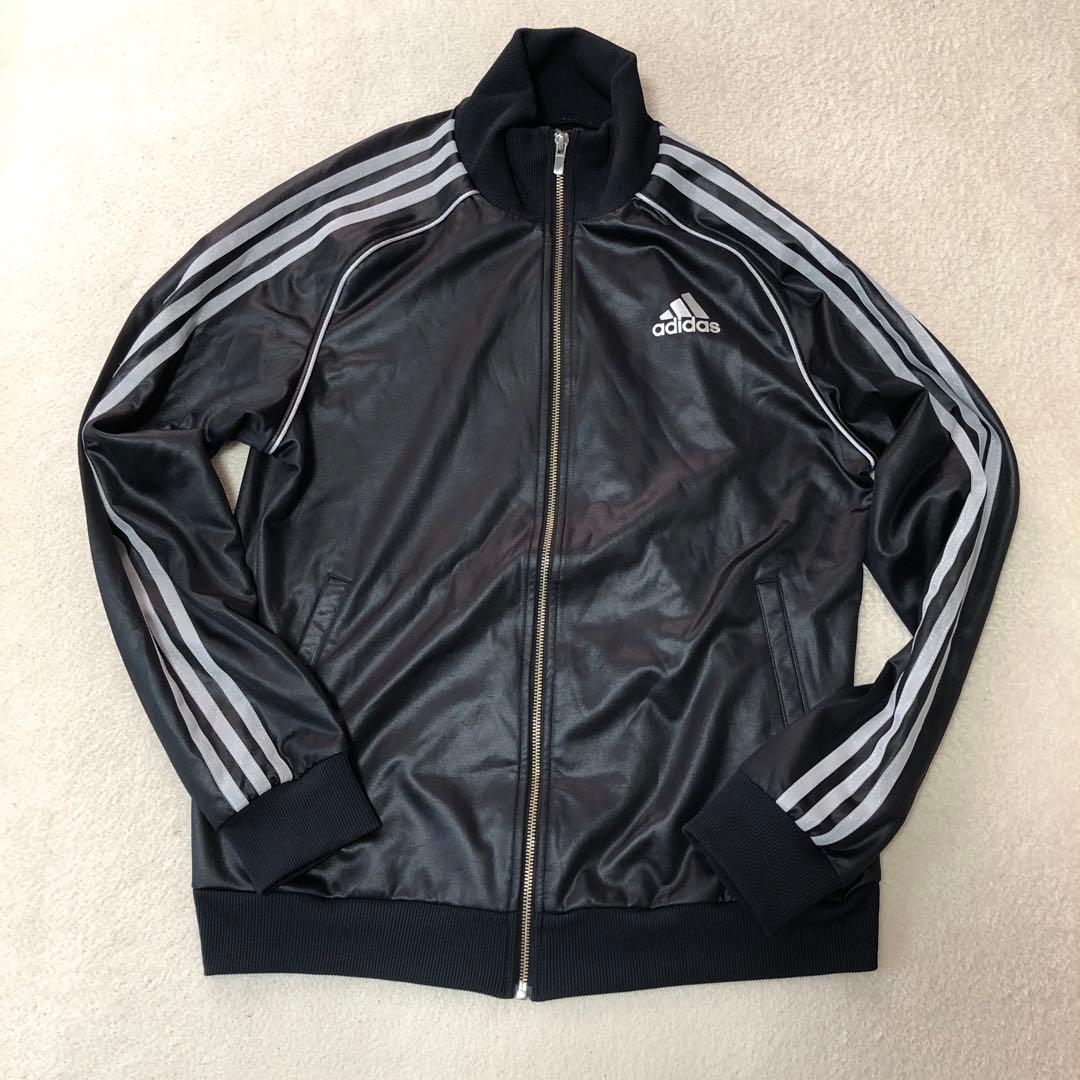 adidas　光沢デザイン　ジャージ上下　セットアップ　ブラック　y2k