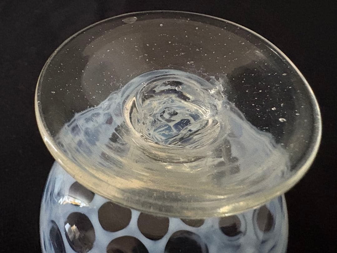 大正ガラス　和ガラス　氷カップ　朱色縁　水玉模様　ドット模様　アンティーク