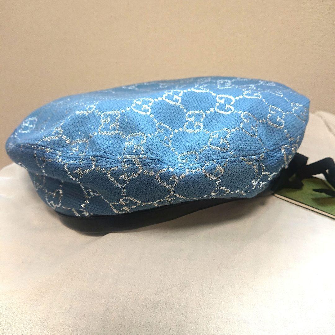 GUCCI グッチ GGパターン ラメベレー帽 青 ブルー Mサイズ 巾着つき