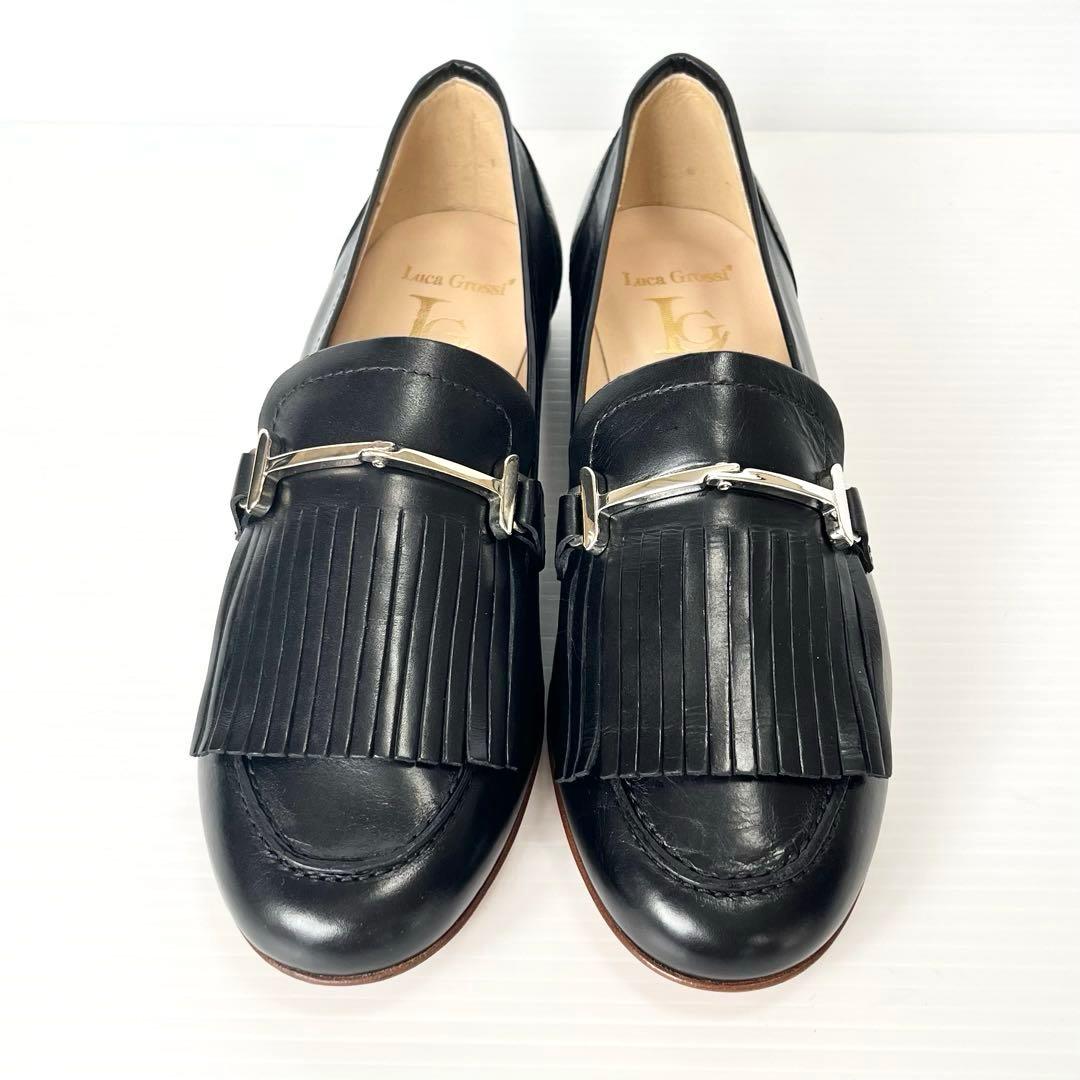 極美品✨ Luca Grossi ビット ローファー 黒 23 フリンジ レザー
