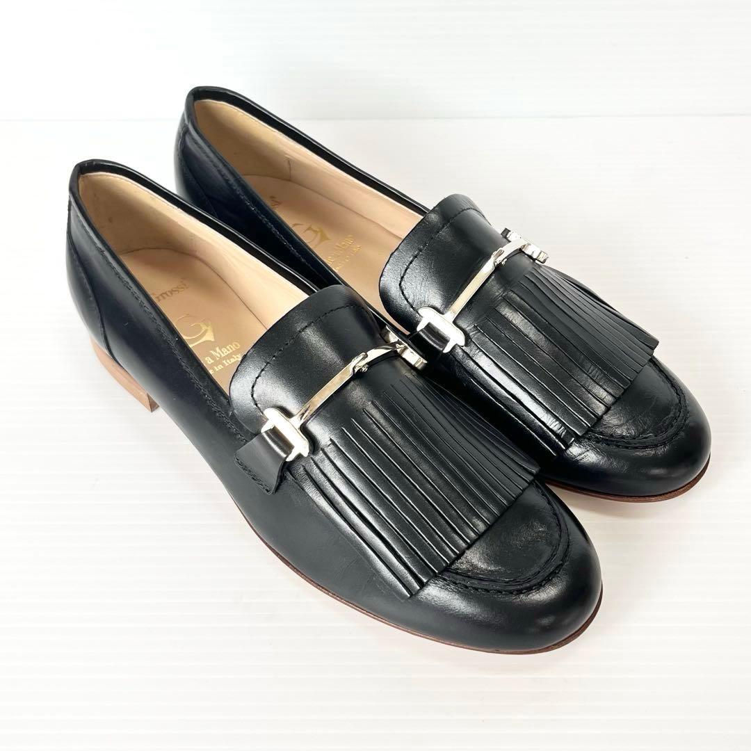 極美品✨ Luca Grossi ビット ローファー 黒 23 フリンジ レザー
