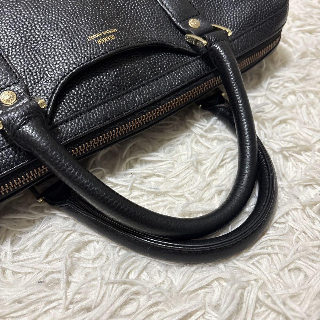 SEEKER ブリーフケース レザー シボ革 A4サイズ可 黒