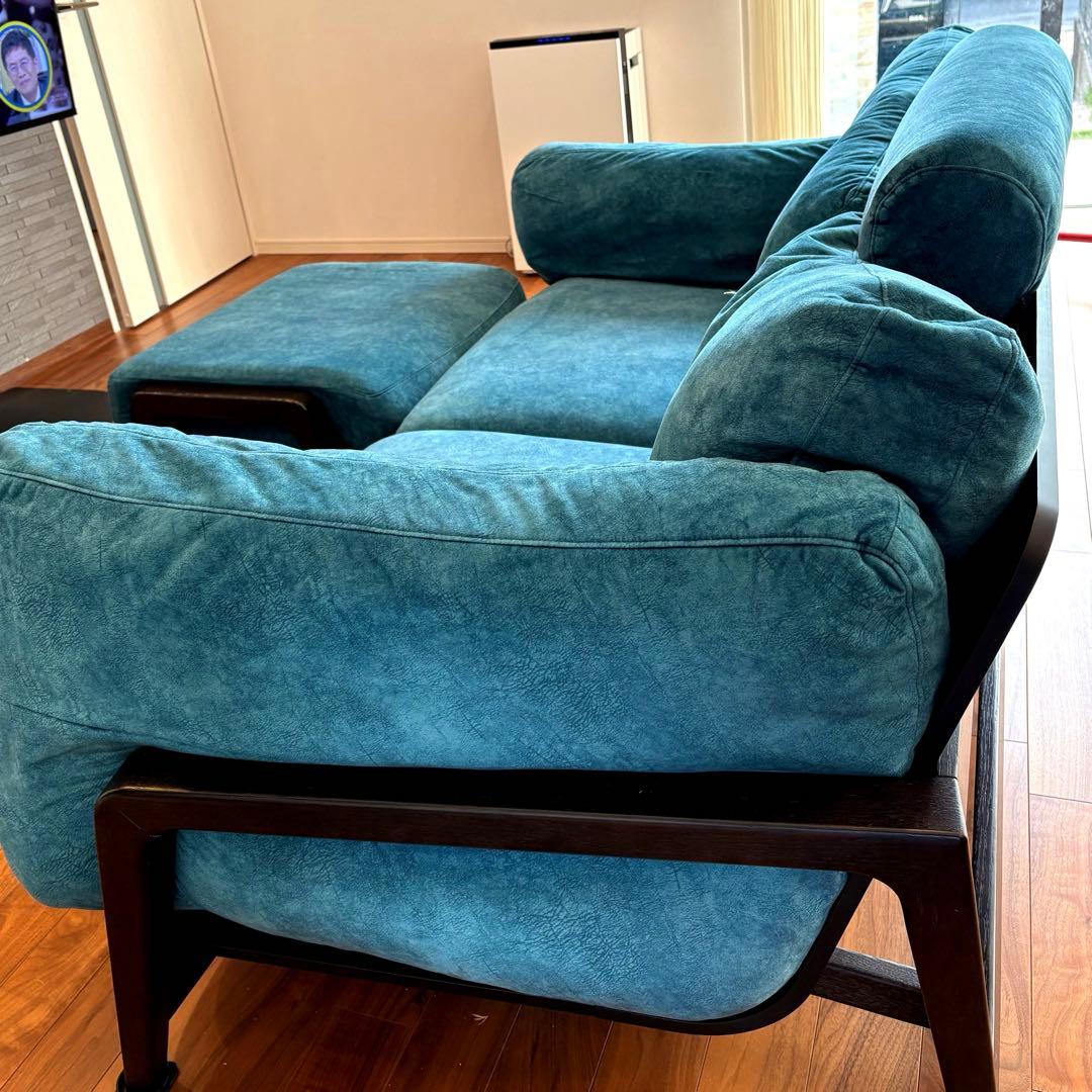 富士FURNITURE nagi 3pブルーファブリックソファ