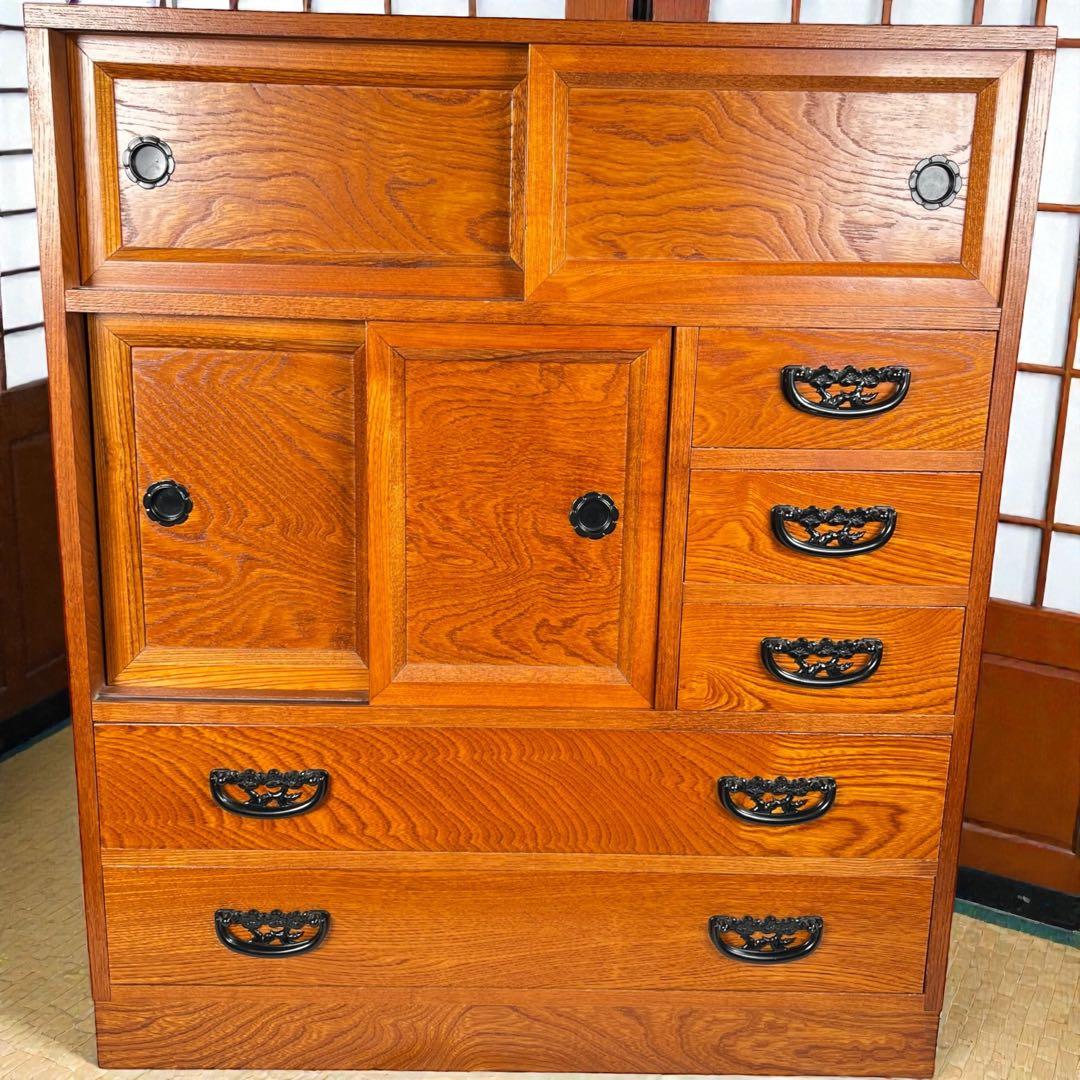 からくり箪笥 小型 ケヤキ調 和モダン 隠し収納 高級感美品希少一点物特価!
